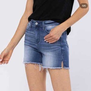 Judy Blue Medium Wash Denim Shorts with Frayed Hem